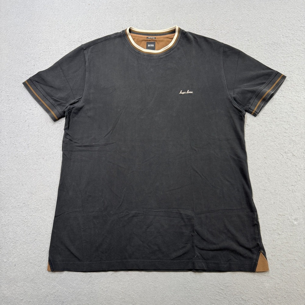 Hugo Boss T-Shirt Men's XL Black Pima Cotton Ringer Short Sleeve Preppy Athletic